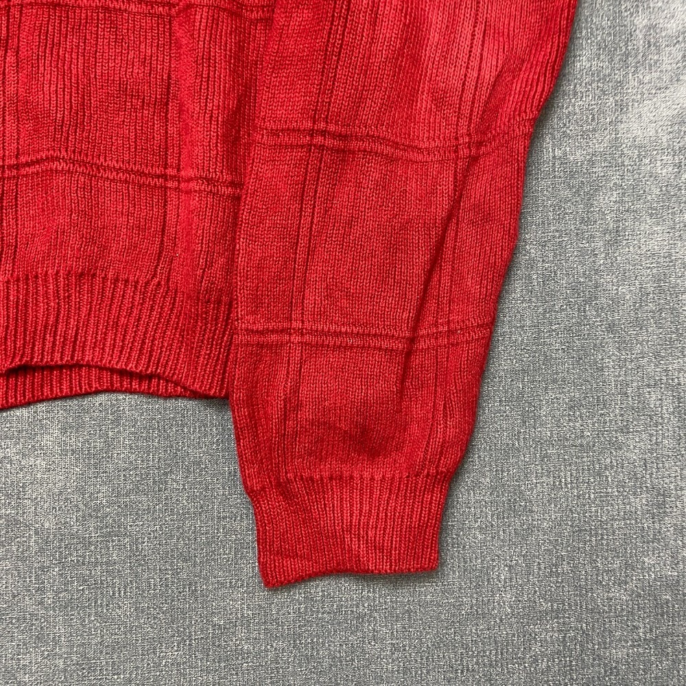 Arrow Sweater Mens Medium Red Windowpane Long Sleeve Knitted Winter Crew Neck - Picture 3 of 10